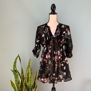 American Rag • Black Floral Tunic Top • Medium